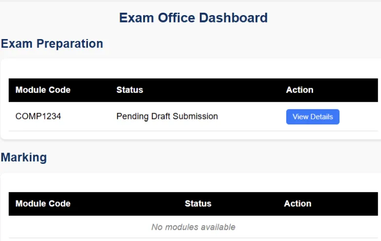 Exam Document Management screen 1