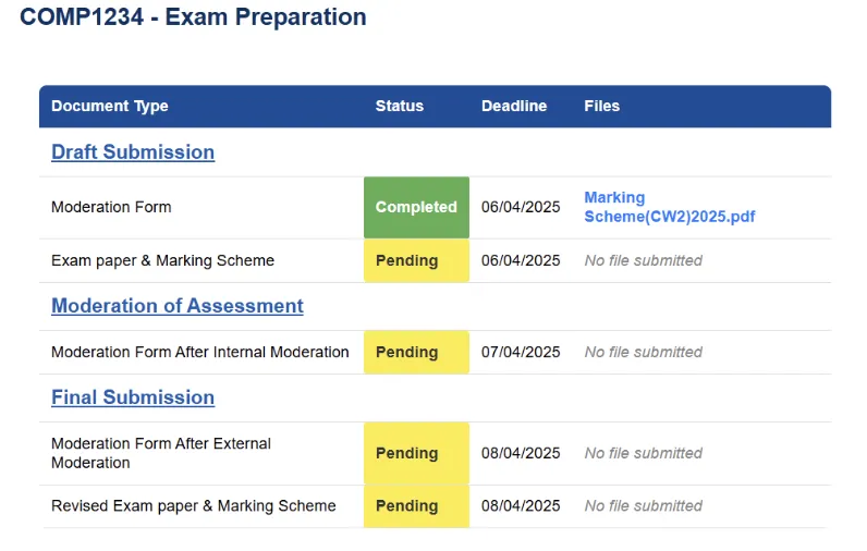 Exam Document Management screen 2